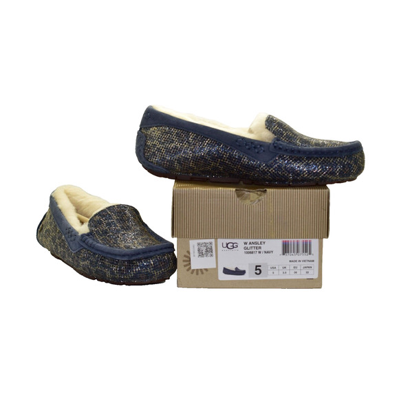 B2 NIB UGG Womens Ansley Glitter Navy Slippers Shoes Size 5 - Picture 1 of 7